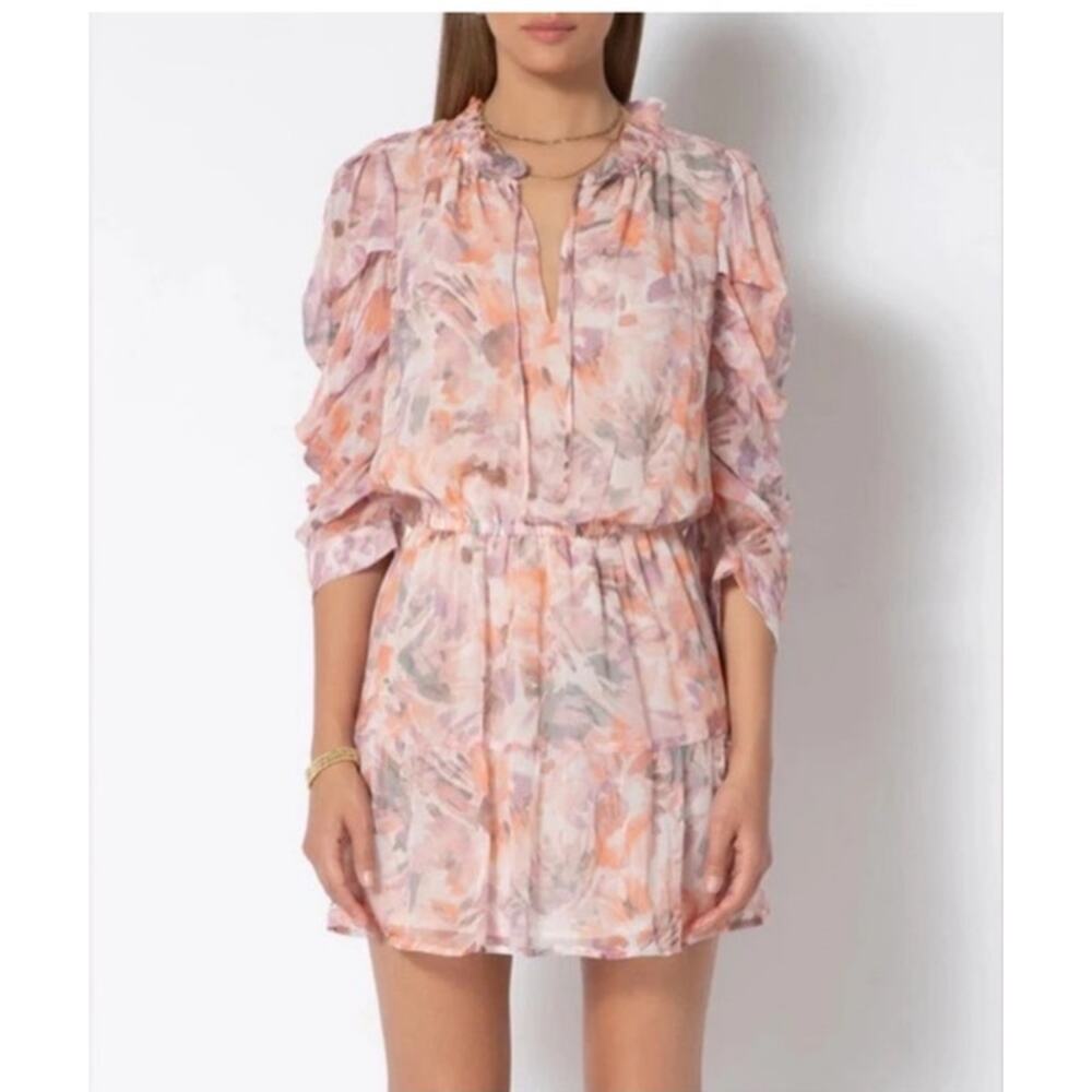 Tart Mini Dress NWT Sz XS Pippa Brushstroke Petals Ruffled Neck Tiered Fairycore - Picture 1 of 14